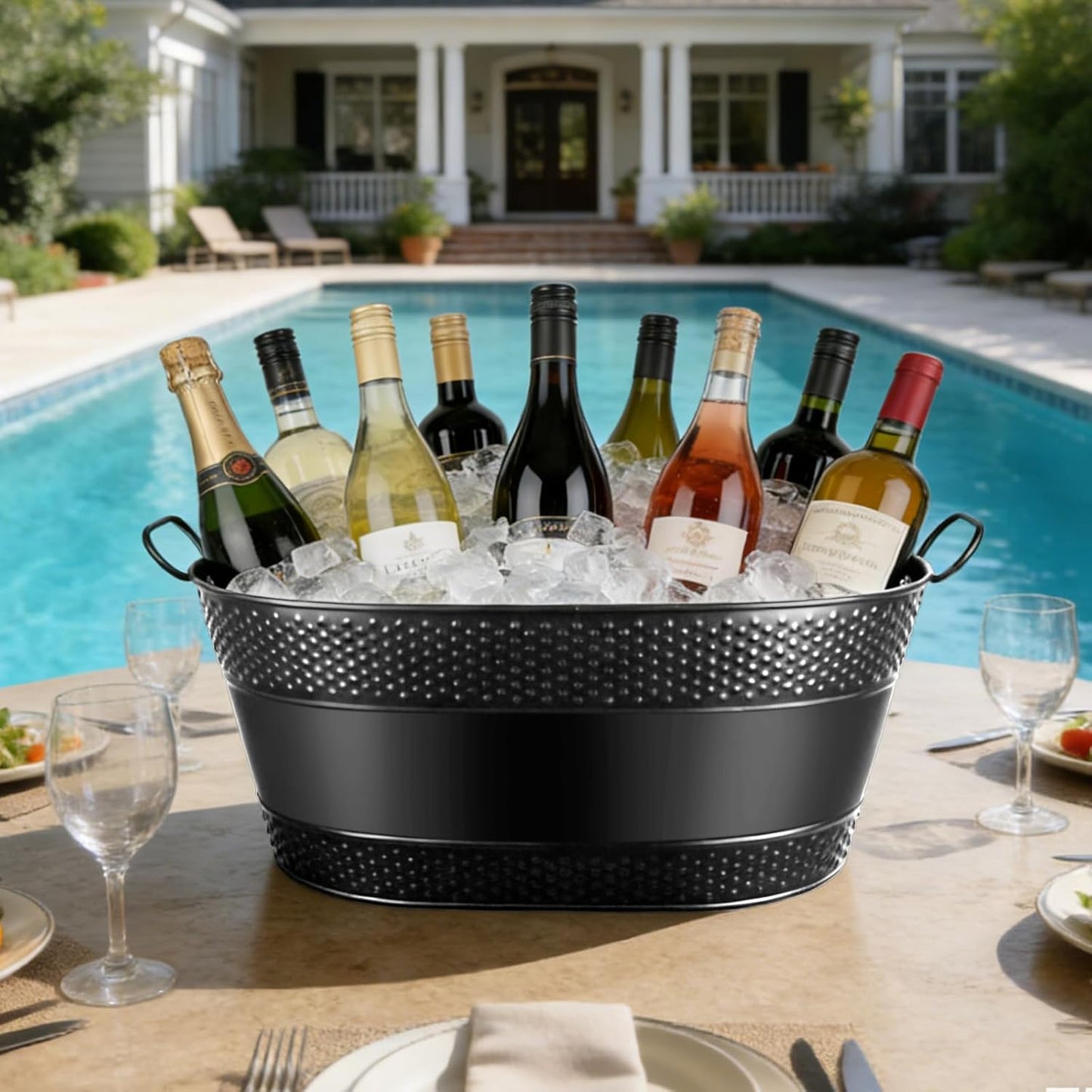 4 Gallon Galvanized Beverage Tub, 2 Pcs Heavy-Duty Ice Buckets Large Galvanized Drink Buckets with Handles for Catering Bars Parties