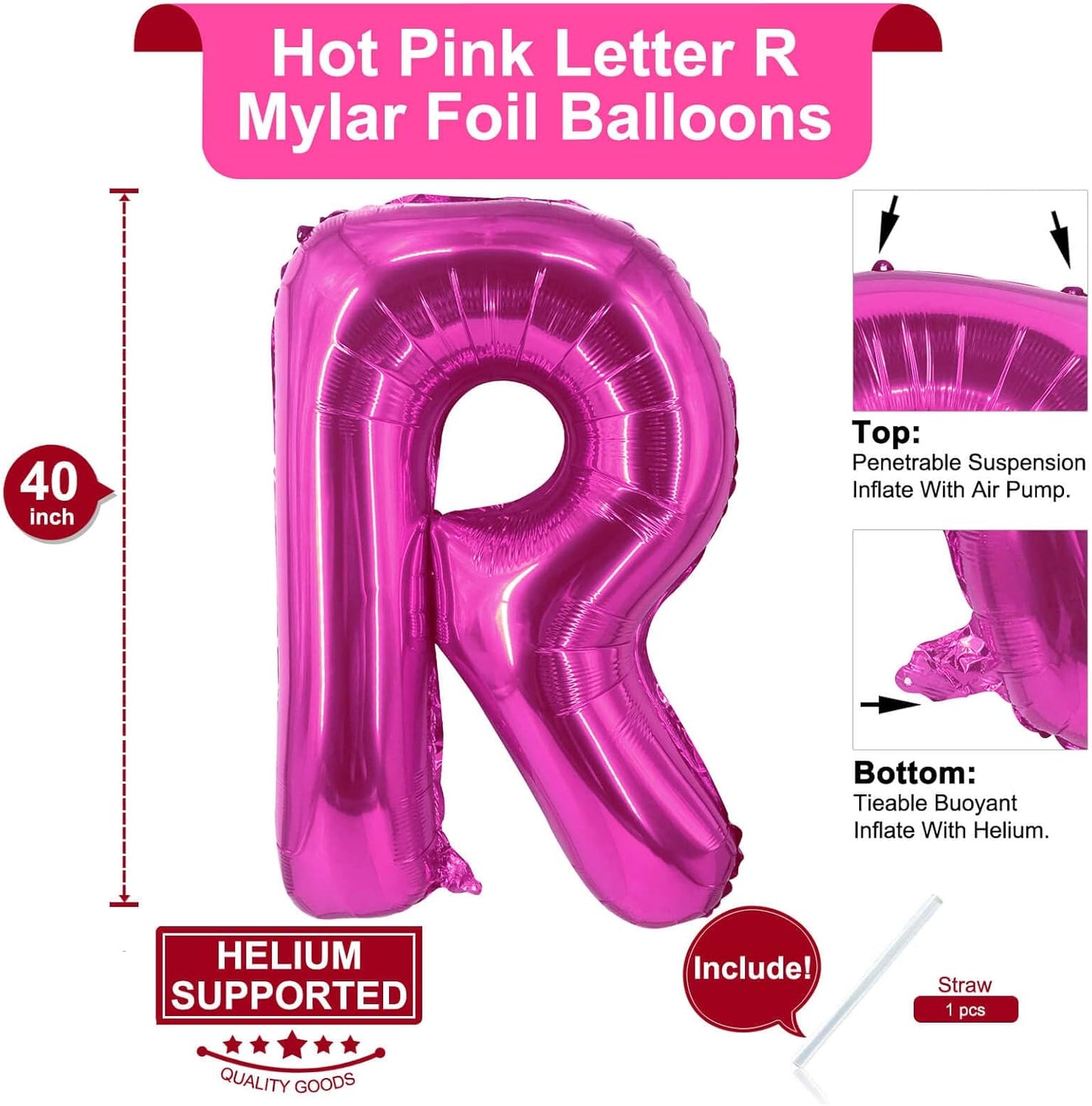 Lovoir 40 Inch Large Hot Pink Letter A Balloons Big Size Jumbo Mylar Foil Helium Balloon for Birthday Party Celebration Decorations Alphabet Hot Pink A