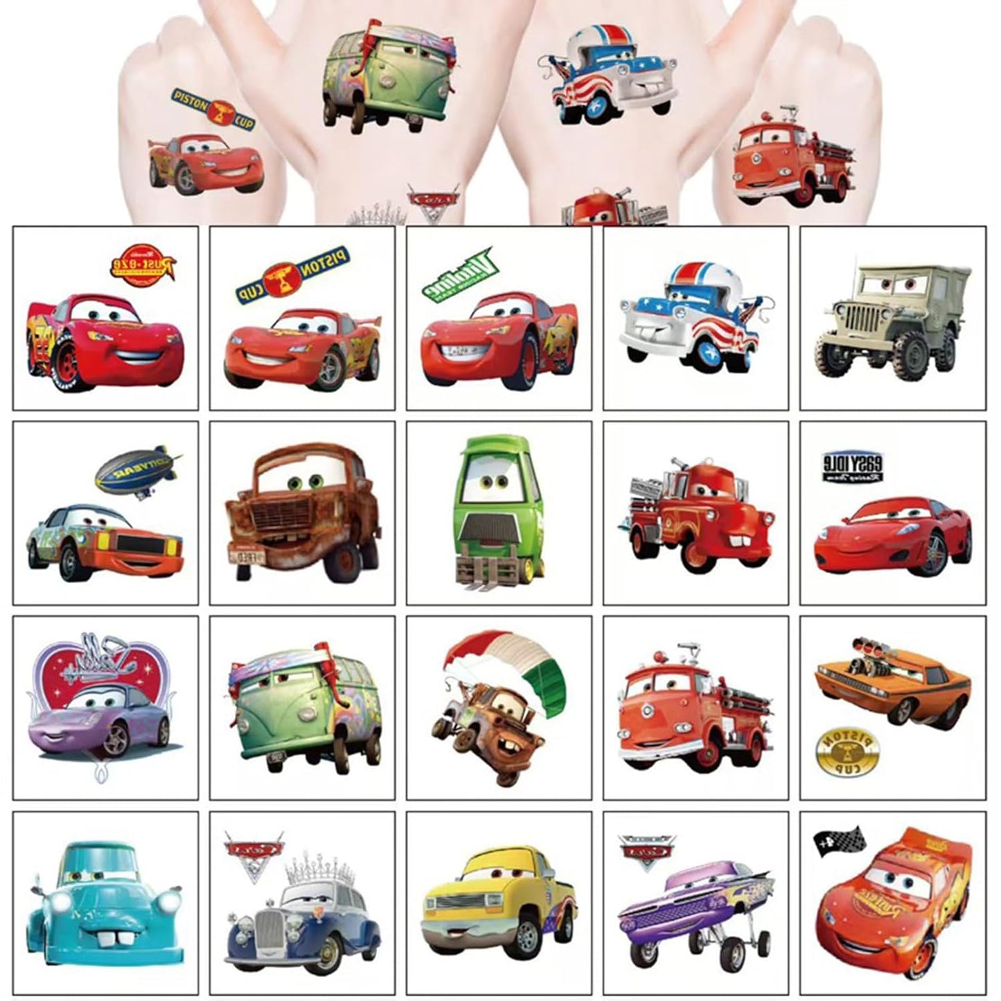 20Sheets Movie Cars Temporary Tattoos Birthday Themed Party Supplies Decoration Favors Cartoon Cute Sticker for Kids Boys Home Activity Class Prizes Carnival Christmas Rewards (grey)