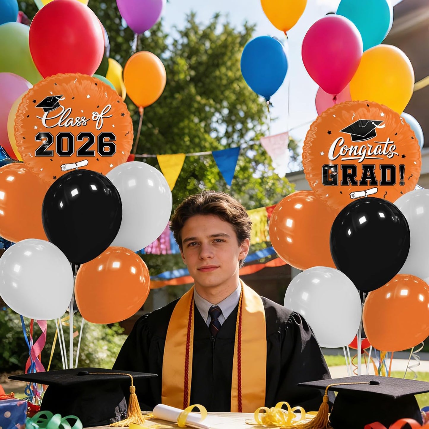 Graduation Decorations - 4 Set Balloon Stands, Class of 2026 Congrats Grad Table Centerpieces for Graduation Party Supplies(Gold& Black)
