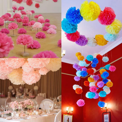 Tissue Paper Pom Poms, Pink Tissue Paper Flowers, Hanging Flower Balls for Weddings Fiesta Parties Birthday Baby Showers Classroom Bridal Shower Decoration (18Piece Set-6/10/12/14Inch)