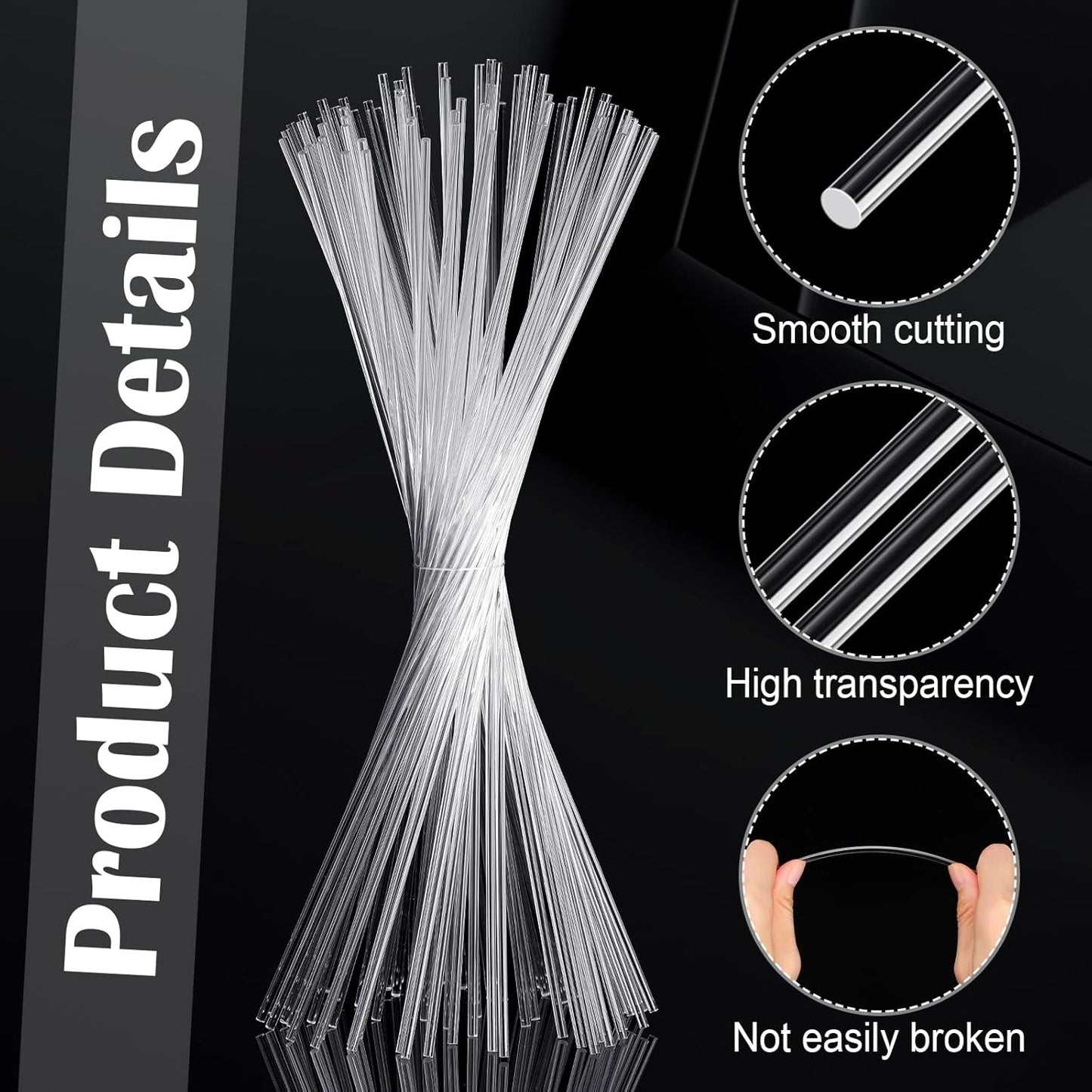 Vicenpal 120 Pcs 12 Inch Clear Acrylic Rods 3mm Diameter Round Acrylic Dowel Rods for DIY Crafts Party Decorations Gardening