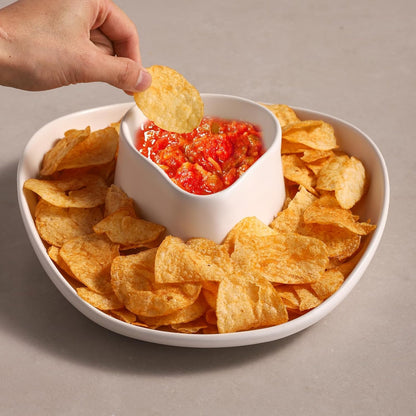 Chip and Dip Serving Set Bowl Cowboy Hat Chips and Salsa Serving Dish.10.6 x 11.6 x 3.5 in White