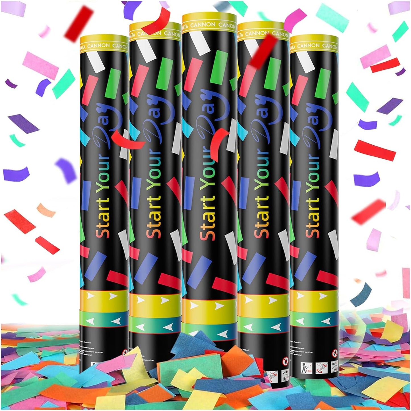 Confetti Cannons Confetti Poppers 5 Pack,15 Inch Gold Party Poppers Confetti Shooters, WORKKEEP Yello Confetti Pop for Birthday Wedding Celebration Halloween Decorations Air Powered Confetti Gun