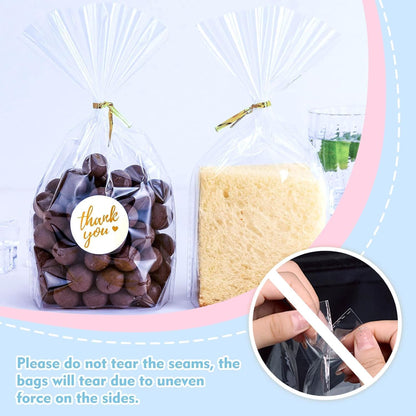 Cellophane Treat Bags, 5x7 Inch Iridescent Cellophane Bags with Thank You Stickers and Twist Ties, Celebrations Baby Showers Weddings Birthday Party Gift Wrapping(Pack of 100)