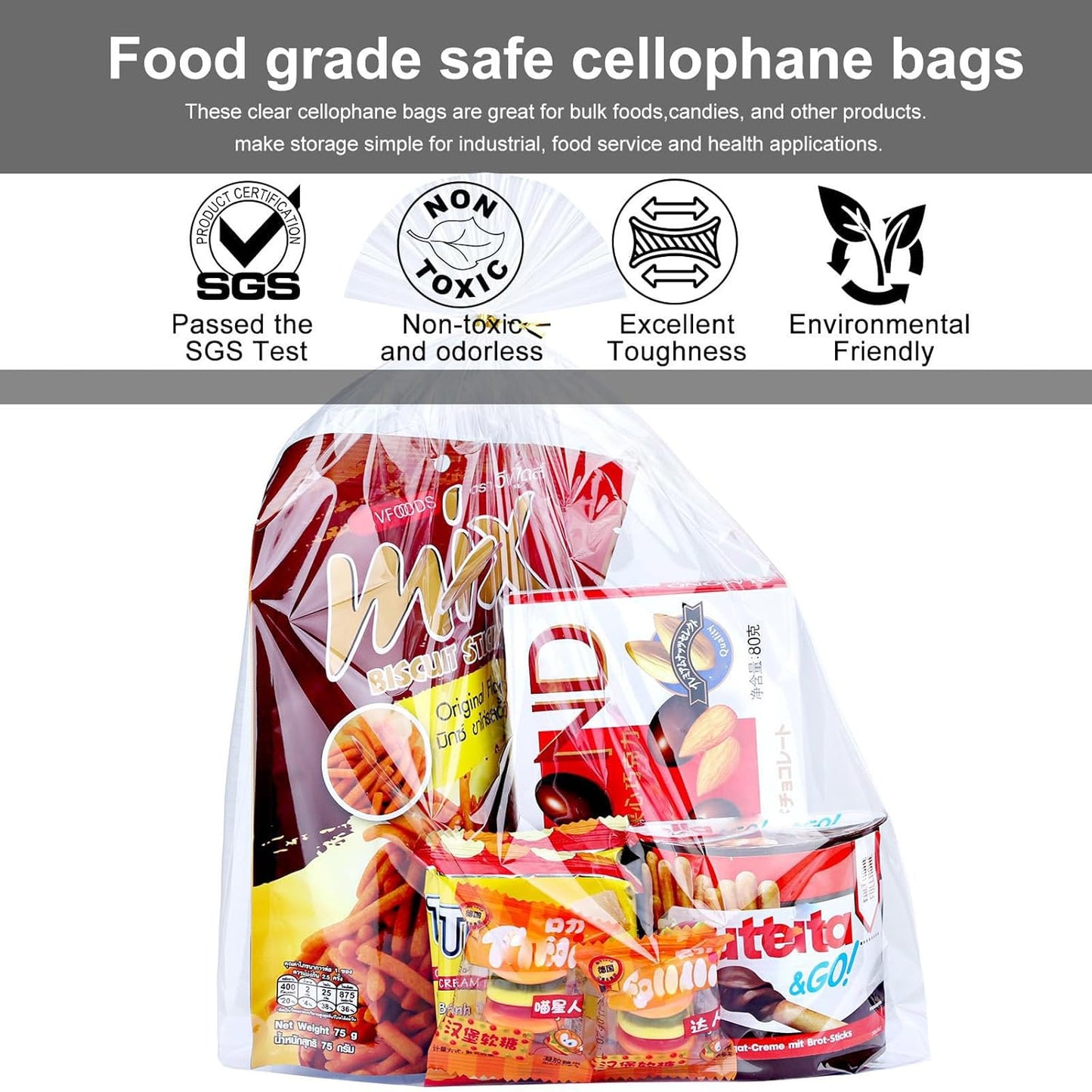 Clear Candy Bags 100pcs 6X10 Cellophane Treat Bag Party Favor Goodie Cake Pop Gift Apple Cello for Gift Baskets Bakery Cookie with Ties