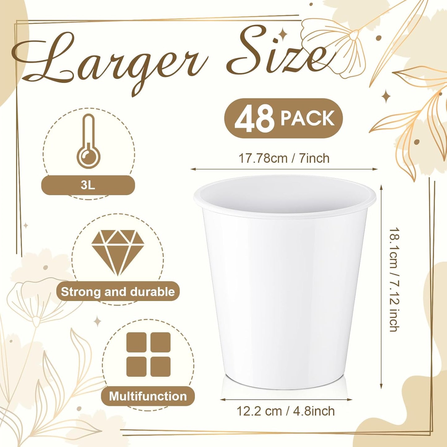 Layhit 48 Pcs Plastic Ice Buckets for Parties 3 Liters Wine Bucket Portable Ice Holder Disposable Wine Cooler for Party Wedding Party Beverages Champagne Soda and Beer(Black)
