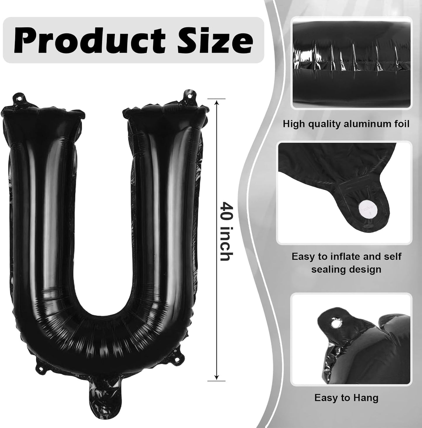 Black Letter A Balloons, 40 Inch Large Foil Letter Balloons, Custom Phrase Balloon for Birthday Party Wedding Anniversary Decoration (Black A)