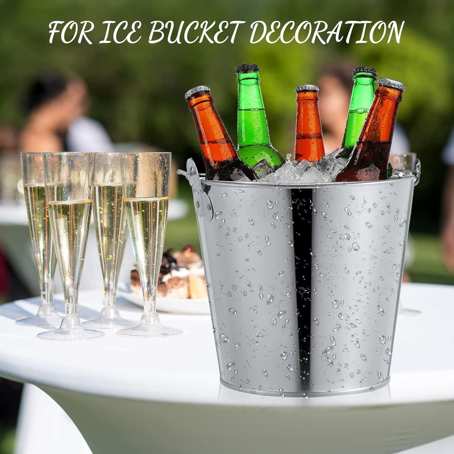 Mumufy 12 Pcs 10l Large Metal Beer Bucket 10.6 x 10.2 x 7.5'' with Ice Shovels and Tongs Galvanized Metal Ice Bucket Tin with Handle for Summer Pool Wedding Party Supplies Wine Champagne Bar