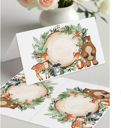 120 Pack Woodland Baby Shower Place Cards, 3.5" x 2" Foldable Table Tent Name Cards, Food Labels for Forest Animals Baby Shower Birthday Party Reception Tables Placement Party Decorations