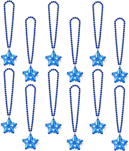 12 Pack White Glow Star Necklace Bulk Beaded Necklaces for Mardi Gras Party Favors Halloween Christmas Decorations