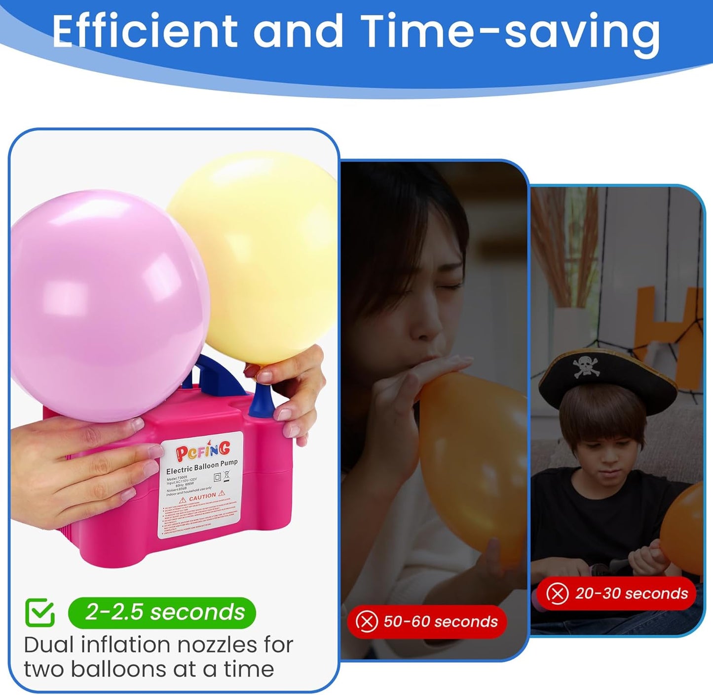 PCFING Balloon Pump Electric, Portable Balloons Inflator Blower Machine with Balloon Tie Tool & Dual Nozzle