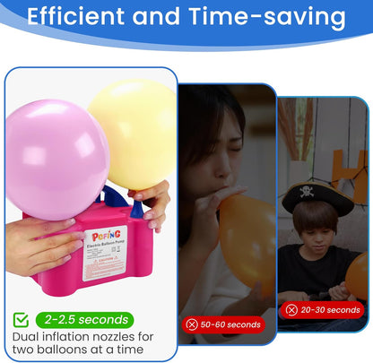 PCFING Balloon Pump Electric, Portable Balloons Inflator Blower Machine with Balloon Tie Tool & Dual Nozzle