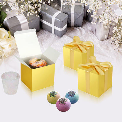 100 Pack Small Gift Boxes, 2x2x2 Inches Favor Boxes Gold Paper Gift Boxes with Lids for Presents, Crafting, Cupcake Boxes, Gifts, Candy Boxes for Wedding Party Bridal Shower Baby Shower Favors