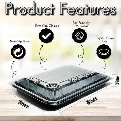 TRAYA Pack of 6 Serving Tray with lid - Reusable Catering Trays with Lids 13'' Long for Meal Prep, Cakes, Treats and Sandwiches (13.39 × 9.84 × 2.95 inch)