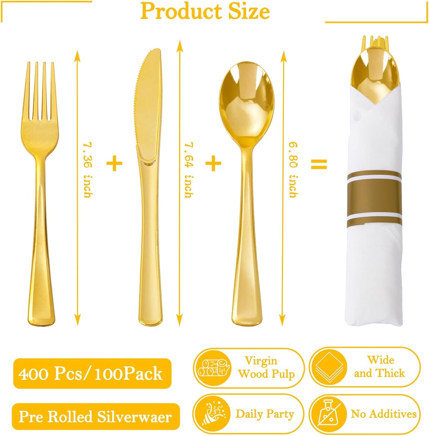 Supernal 240 Silver Plastic Silverware Set - 60 Sets Pre Rolled Napkins with Cutlery - Mirror Polished Real Look Disposable Silver Utensils- Elegant Heavy Duty Flatware for Weddings & Catering