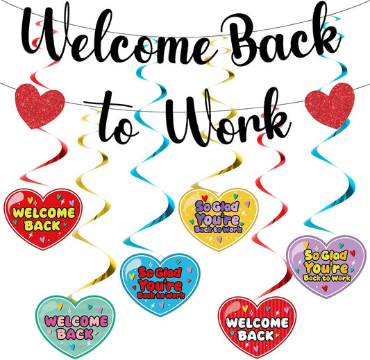 Welcome Back To Work Decoration Banner So Glad You're Back To Work Banner and Hanging Swirls for Office Party Supplies