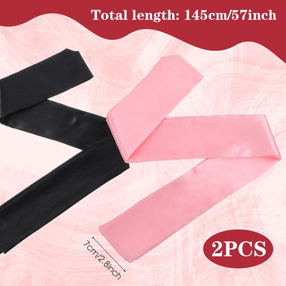 Tyqour 2 Pcs Soft Silk Blindfold for Adult Couples, Satin Blind Folds for Adult Play, Adjustable Blindfold for Party Games, 59 Inch V-Shaped Blackout Sleep Mask for Women Men Gift (Black, Pink)