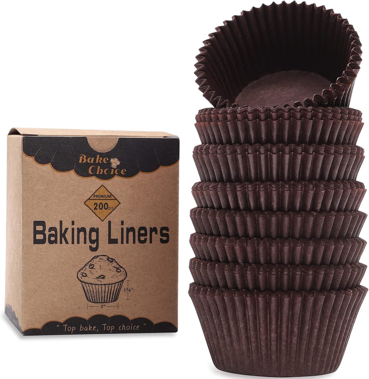 Bake Choice Non-stick 200pcs Standard Cupcake Liners for Baking, Natural, Food-grade Cupcake Wrapper, Greaseproof Parchment Muffin Liners