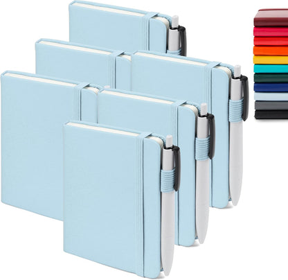 feela 6 Pack Pocket Small Notebooks Bulk, Mini Cute Memo Notepads Hardcover College Ruled Lined Journals with Pen Holder for Women Girls Office School, with 6 Black Pens, 3.5”x 5.5”, A6, Rose Pink