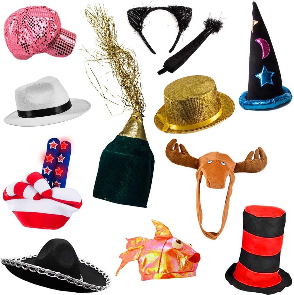 Funny Party Hats 6 Assorted Dress Up Costume & Party Hats