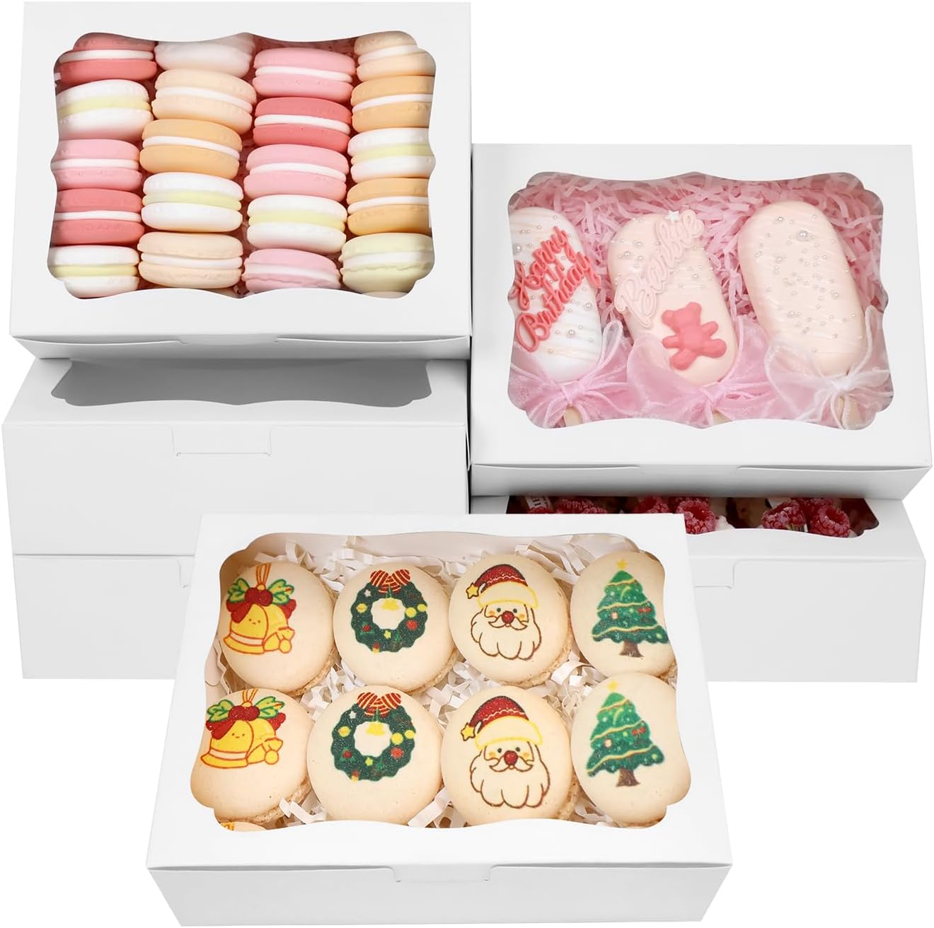 50pcs 8x5x2 Inch White Bakery Boxes Cookie Boxes with Window Treat Boxes Dessert Boxes for Cookie,Pastry,Macaron,Donut,Muffins,Chocolate,Cupcake and Candy Gift Giving