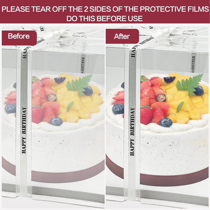 6 Pack Clear Cake Box with Ribbon, 8 x 8 x 9 Inch Transparent Cake Carrier Transport Container, PET Bakery Take Out Transport Containers for Birthday, Holiday, Wedding, Party