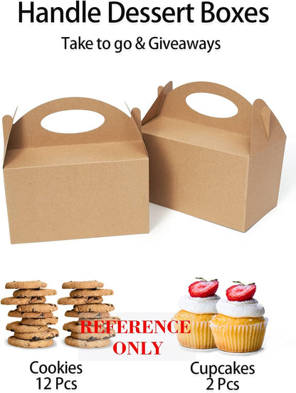 Happyhiram 50 Pcs Party Treat Boxes - White, 6 Inch Candy Boxes with Handle - Paper Cookie Gift & Snack Goodie Bags for Kids Birthday, Baby Shower, Wedding