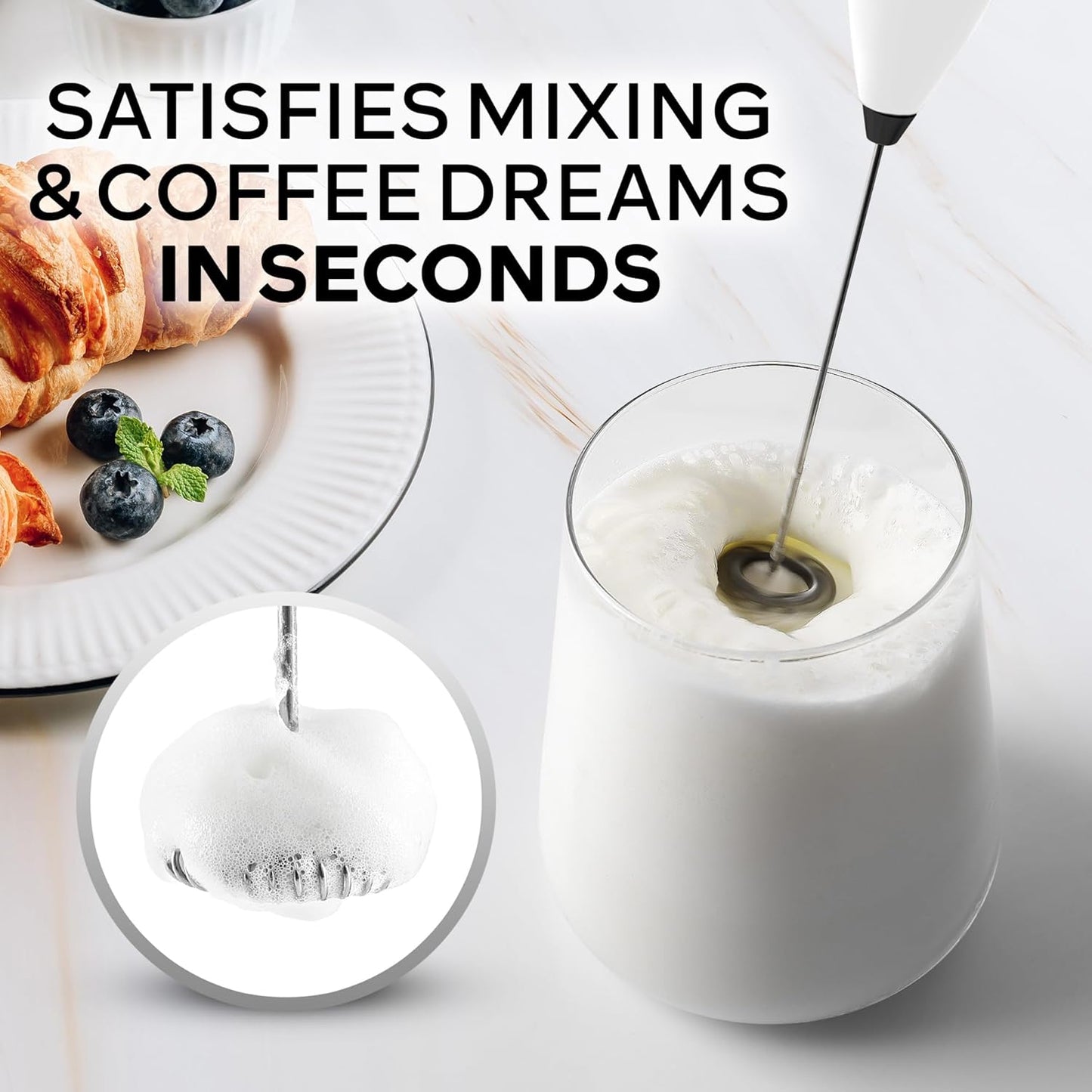 Zulay Kitchen Powerful Milk Frother Wand With Duracell Batteries - Ultra Fast Handheld Drink Mixer - Electric Whisk Foam Maker for Coffee, Lattes, Cappuccino & Matcha - Z1 Motor - Black - Colors C