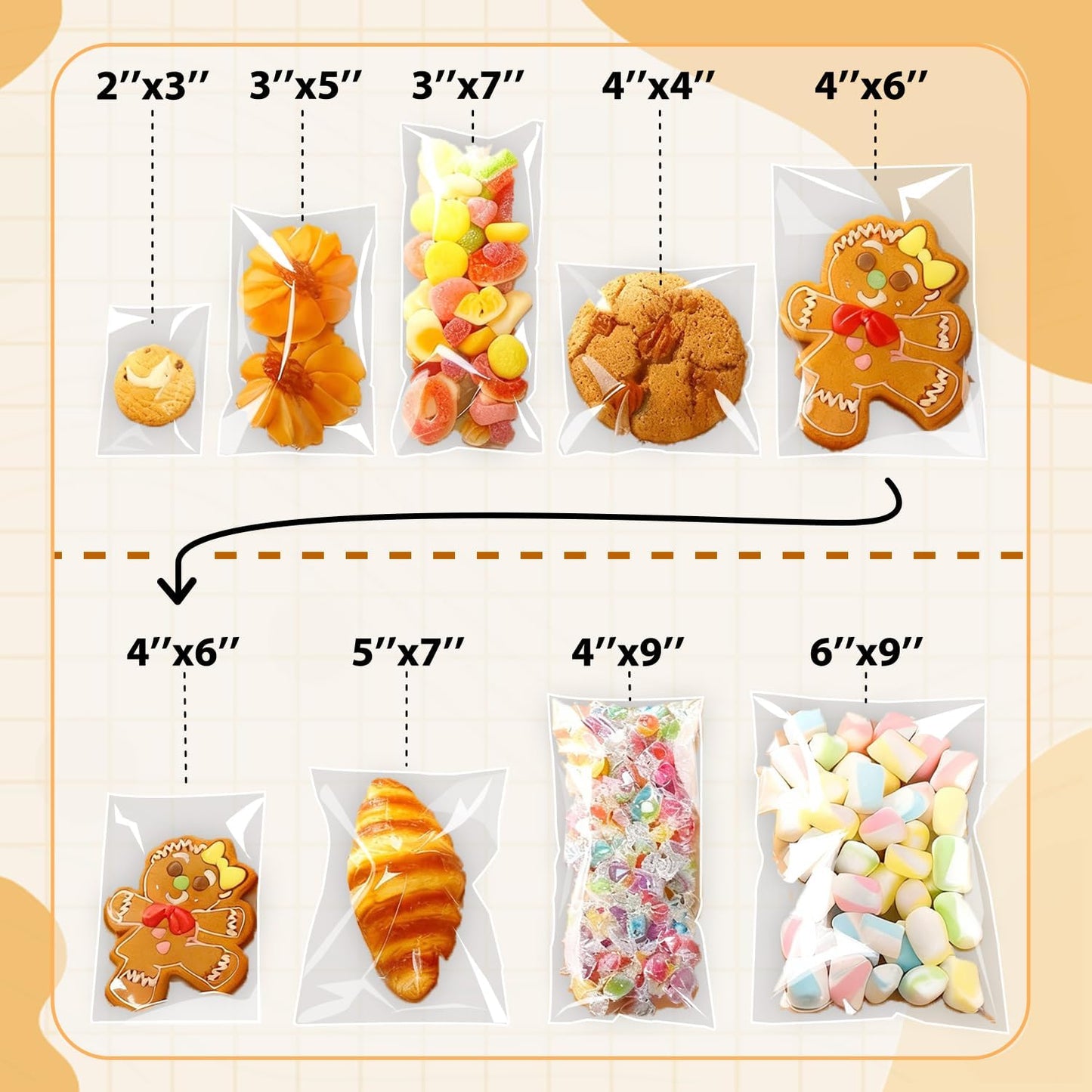 PigPotParty Cookie Bags 4''x 6", 100 Pcs Self Sealing Cellophane Treat Bags, Small Clear Plastic Goodie Bag for Gift, Snack, Party Favor, Candy