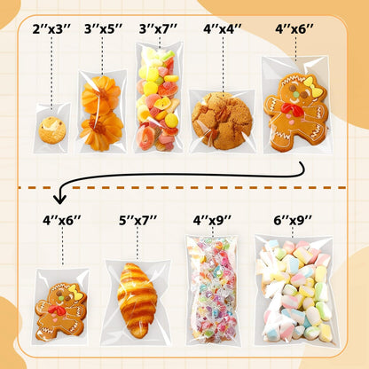PigPotParty Cookie Bags 4''x 6", 100 Pcs Self Sealing Cellophane Treat Bags, Small Clear Plastic Goodie Bag for Gift, Snack, Party Favor, Candy