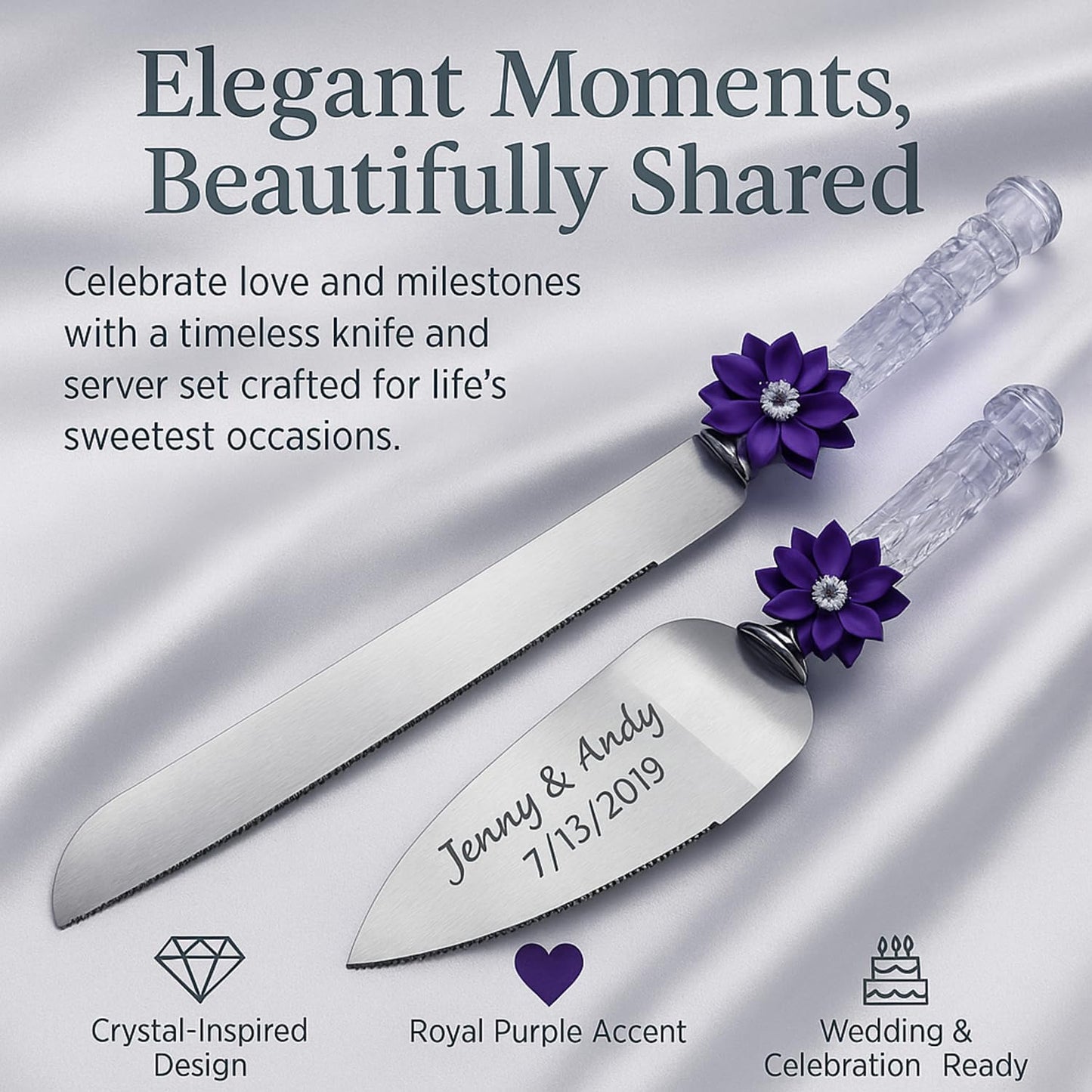 GIFTS INFINITY Personalized Wedding Cake Knife and Server Set with Engraving – Cake Cutting Utensil Set, Keepsake Gift for Wedding, Anniversary, Reception, Birthday & Other Occasions (CH-101WB)