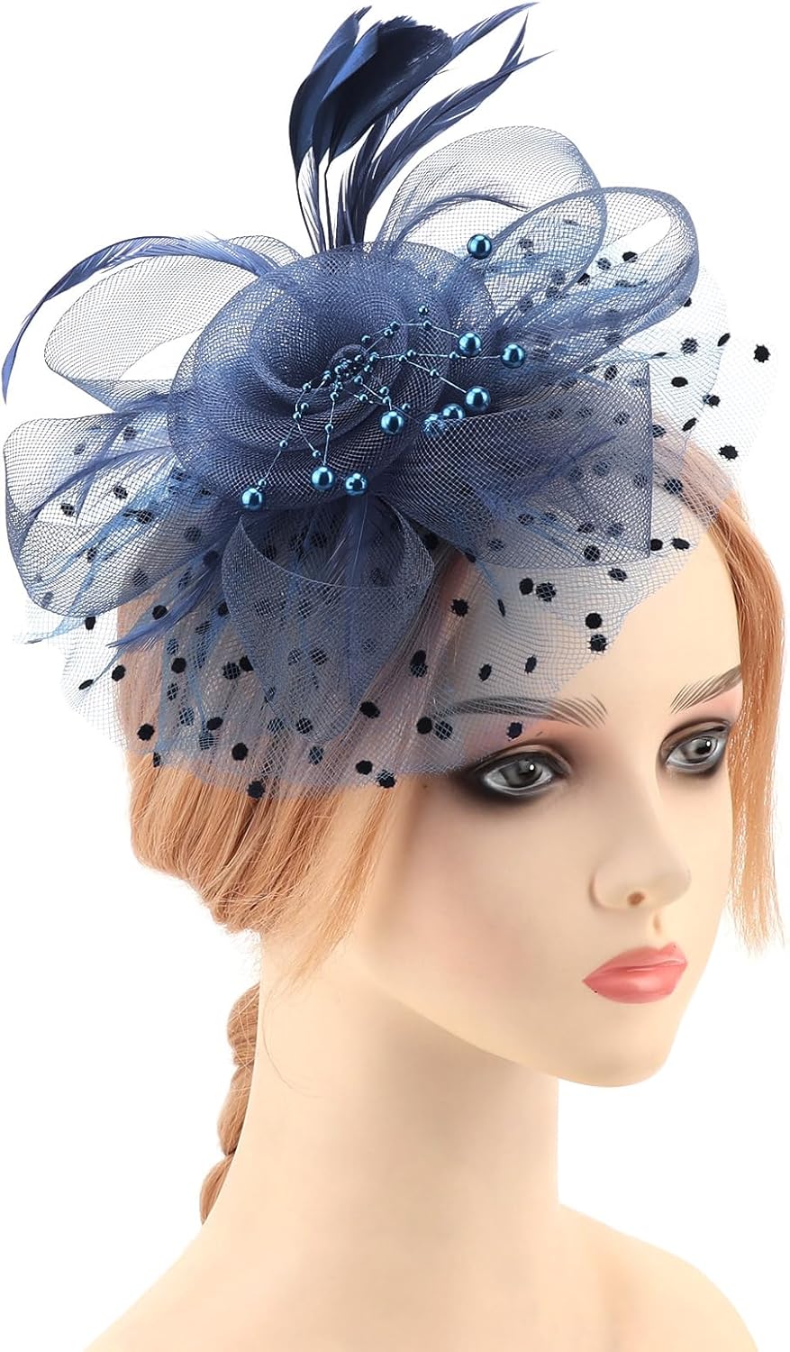 DRESHOW Fascinators Hat Flower Mesh Ribbons Feathers on a Headband and a Clip Tea Party Headwear for Girls and Women - Colors A