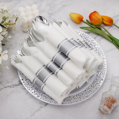 Supernal 180Pcs Silver Plastic Silverware Set, Elegant Hammered Design Heavy Duty Disposable Cutlery, Includes 60 Forks, 60 Knives, 60 Spoons,Silver Plastic Utensils for Wedding, Parties,Events