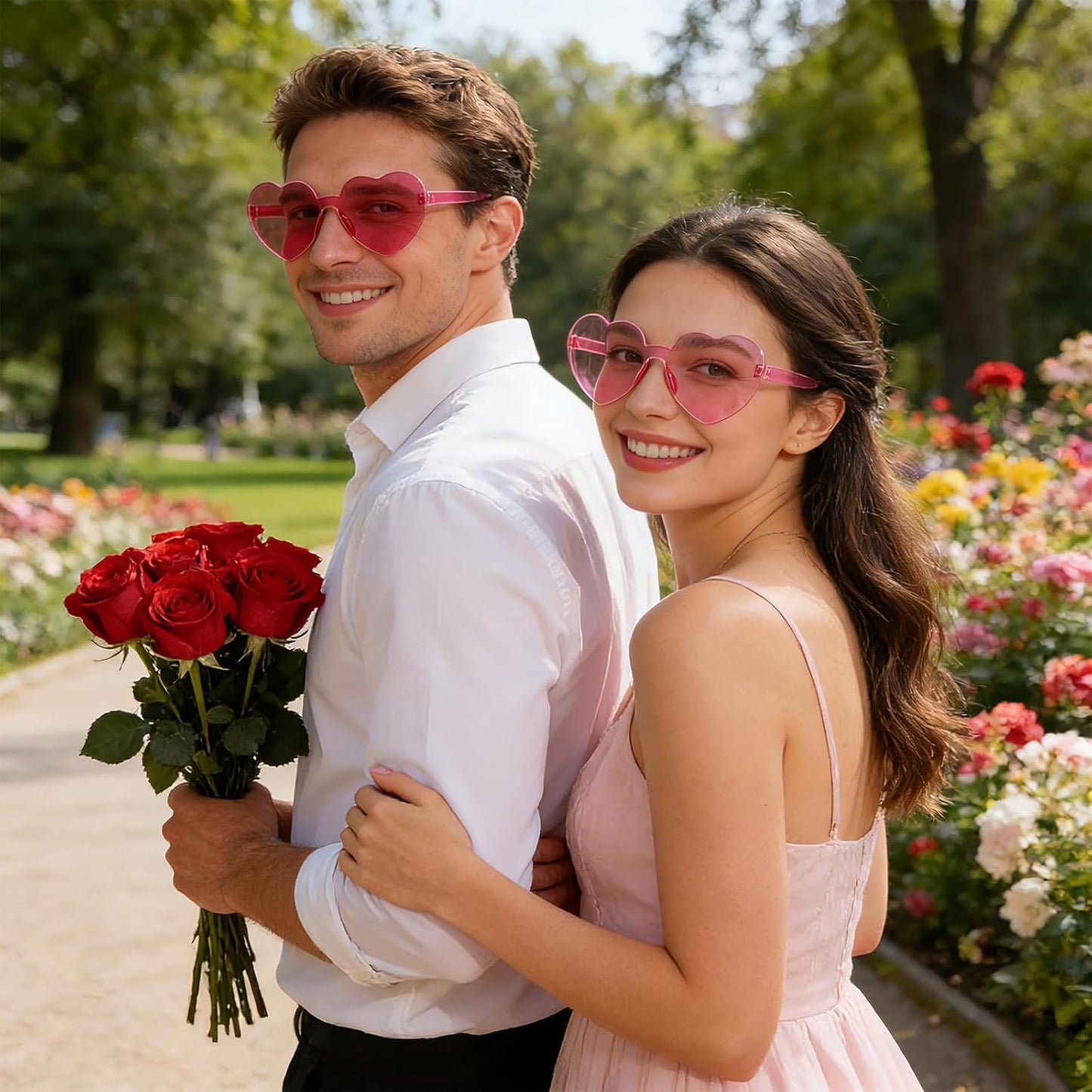 Matcheck 16 Heart Shaped Rimless Sunglasses Transparent Candy Colored Glasses Frameless Party Eyewear for Women