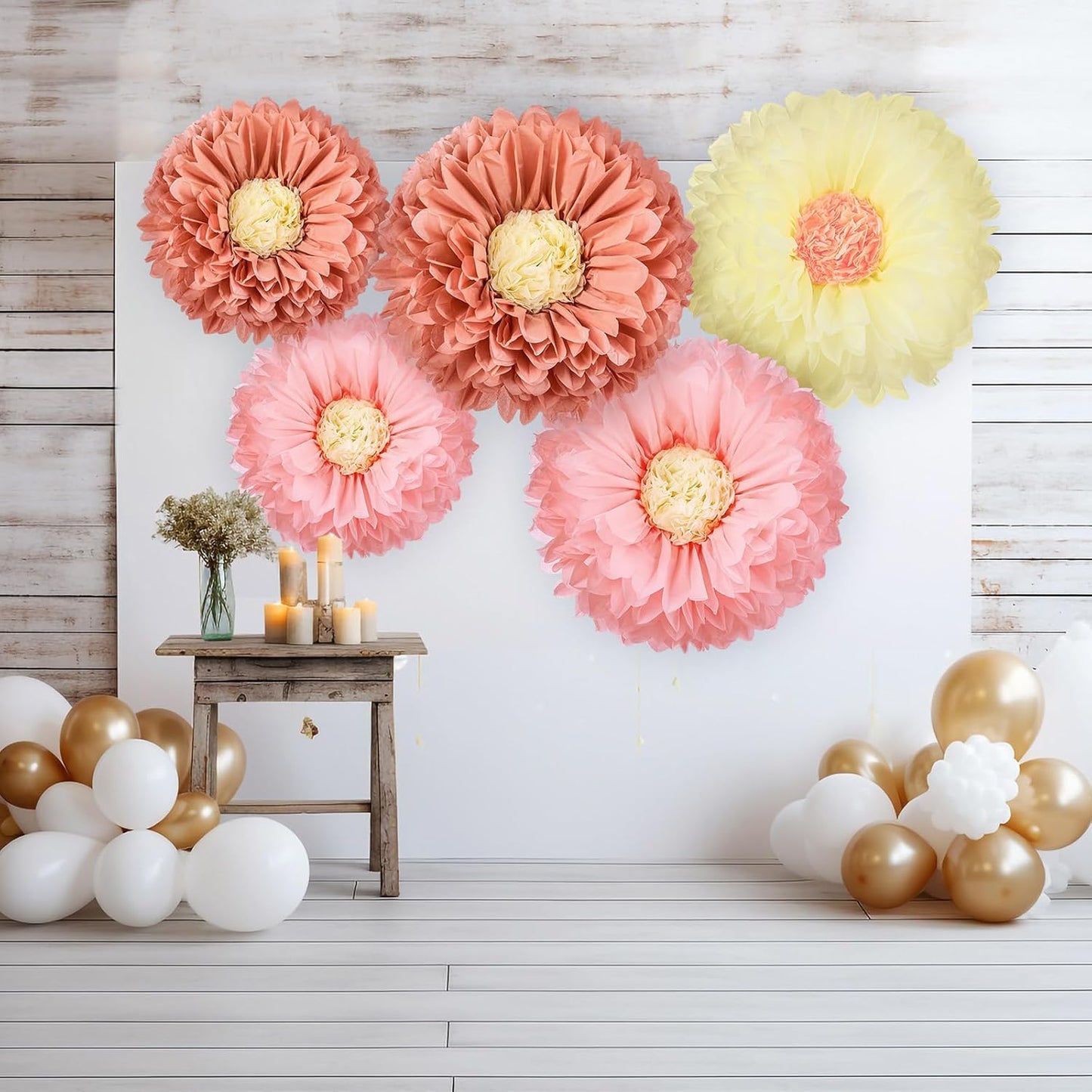 Chunful 5 Pcs 30'' 24'' Gaint Pastel Tissue Paper Flowers Decoration Large Hanging Tissue Paper Pom Poms Decor for Pastel Birthday Bachelorette Wedding Baby Shower Bridal Shower Easter Party Decor