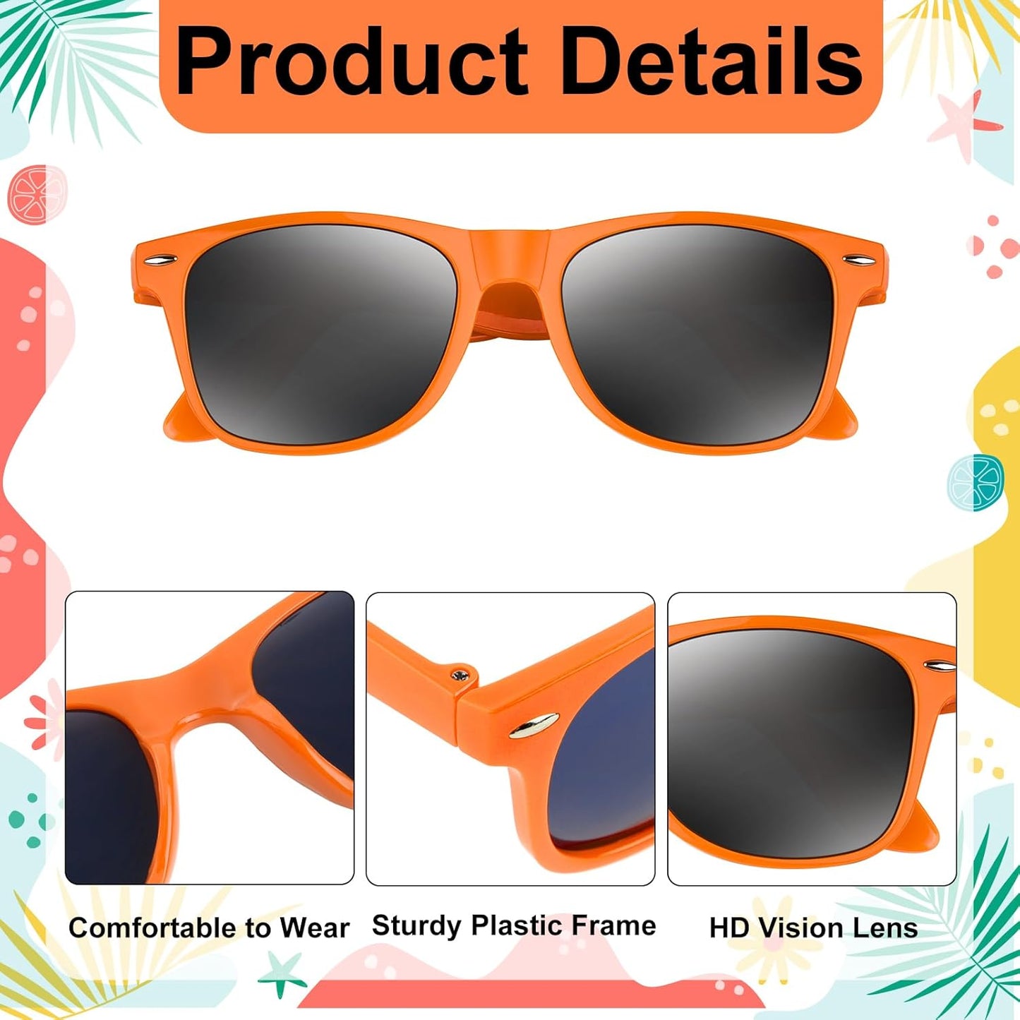 NEBURORA 6 Pack Black Sunglasses Bulk Retro Black Shades Party Sunglasses for Adult Men Women Summer Beach Party Accessories