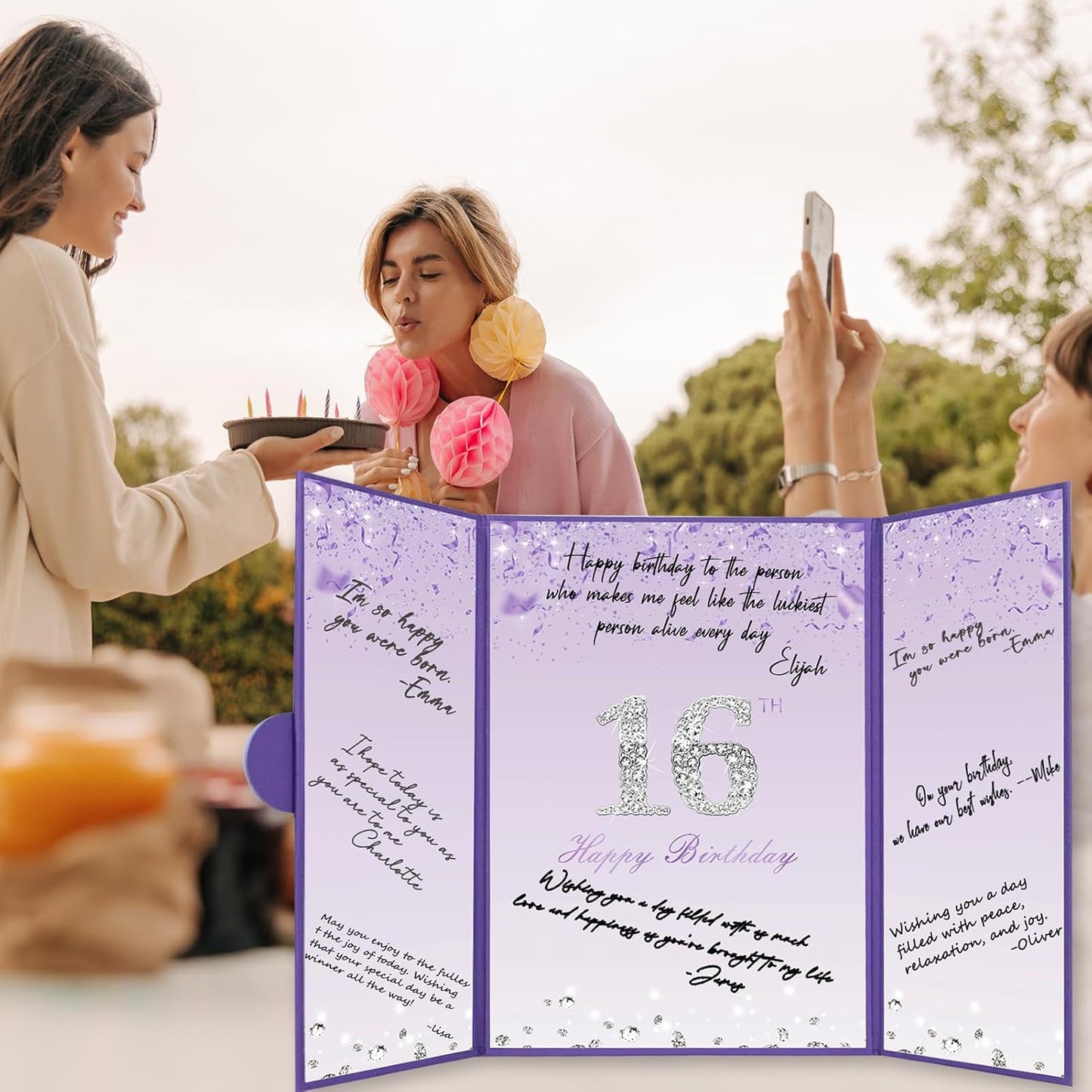 Crenics Sweet 16 Birthday Decorations, Creative Rose Gold 16th Birthday Guest Book Alternative, Large 16th Birthday Signature Book 12" x 18", Great 16 Years Old Birthday Gifts for Girls