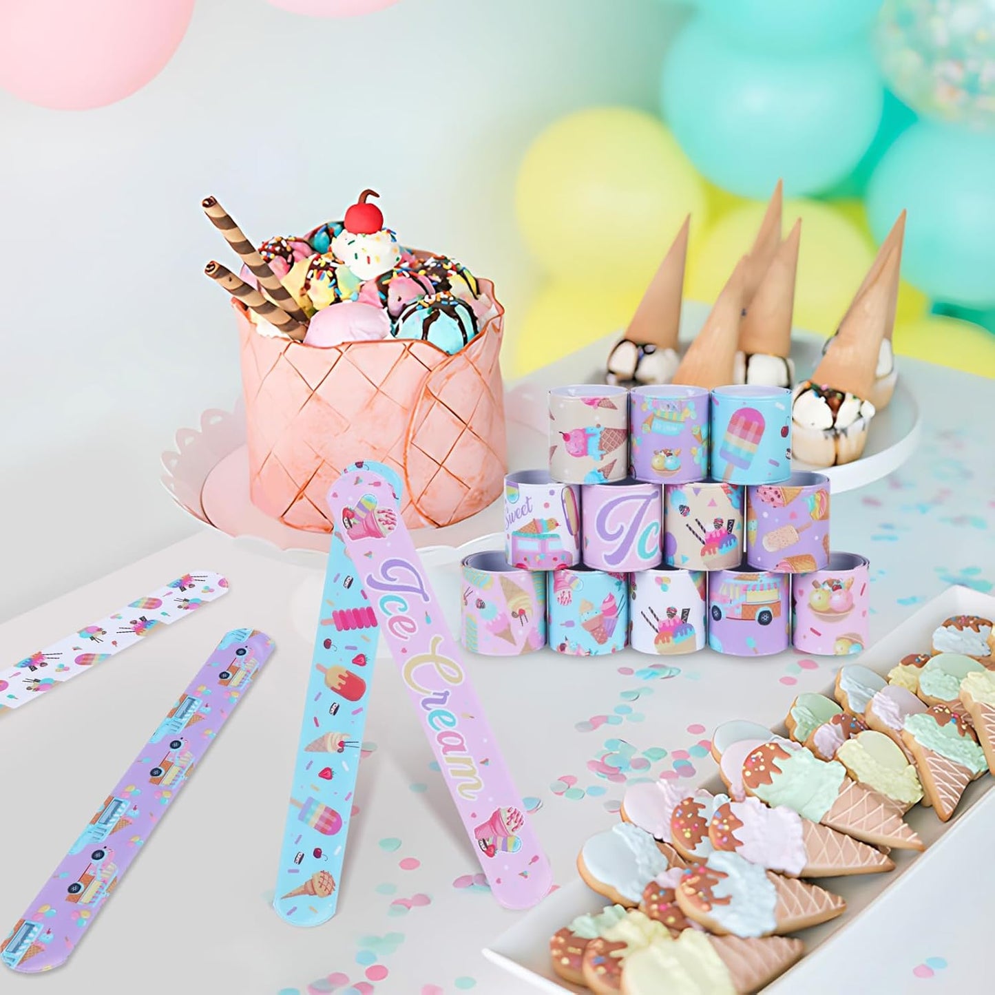 Serencatcher 48pcs Slap Bracelets Party Favors for Birthday Baby Shower Party Supplies Gifts