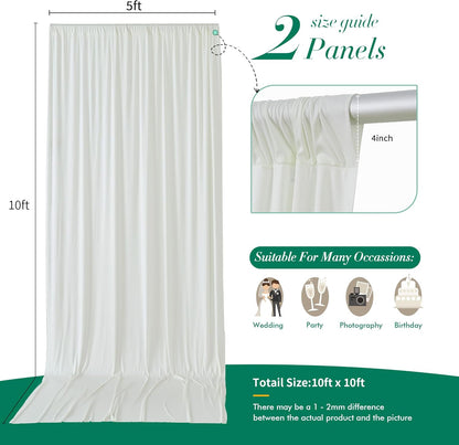 10 ft x 10 ft Wrinkle Free White Backdrop Curtains for Wedding Parties, Polyester Photography Backdrop Drapes for Birthday Parties Stage Backdrop Stand, 2 Panels 5x10FT Background Curtains