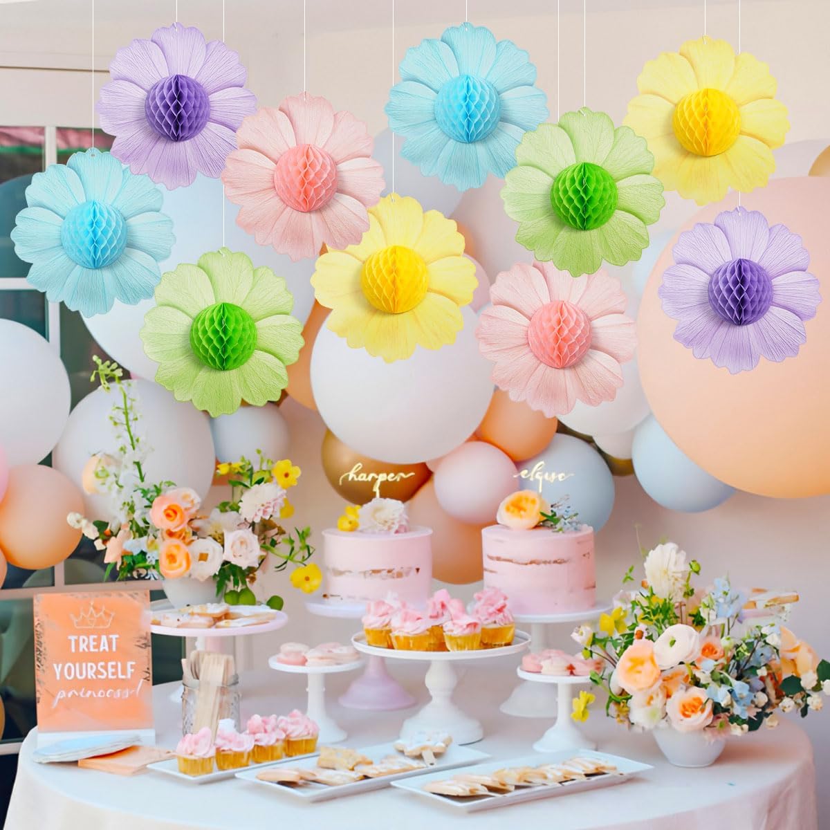 Party Hanging Paper Fans Decoration Set for Wedding Birthday Party Mother's Day Round Events Accessories Set of 8
