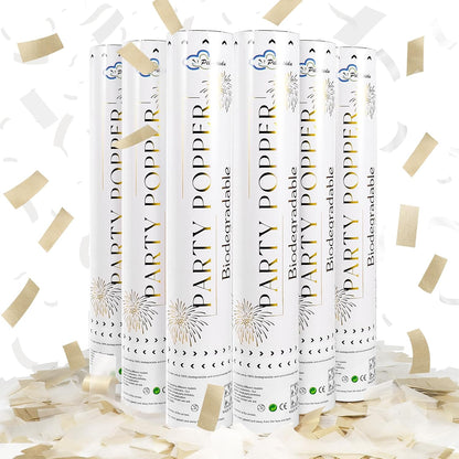 White Mix Gold Rice Confetti Cannon,6Pack Biodegradable Mulitcolor Confetti Poppers Party Shooters,12inch Party Poppers For Lawns Wedding,Birthday,Celebrations,Photo Shoots and New Years.