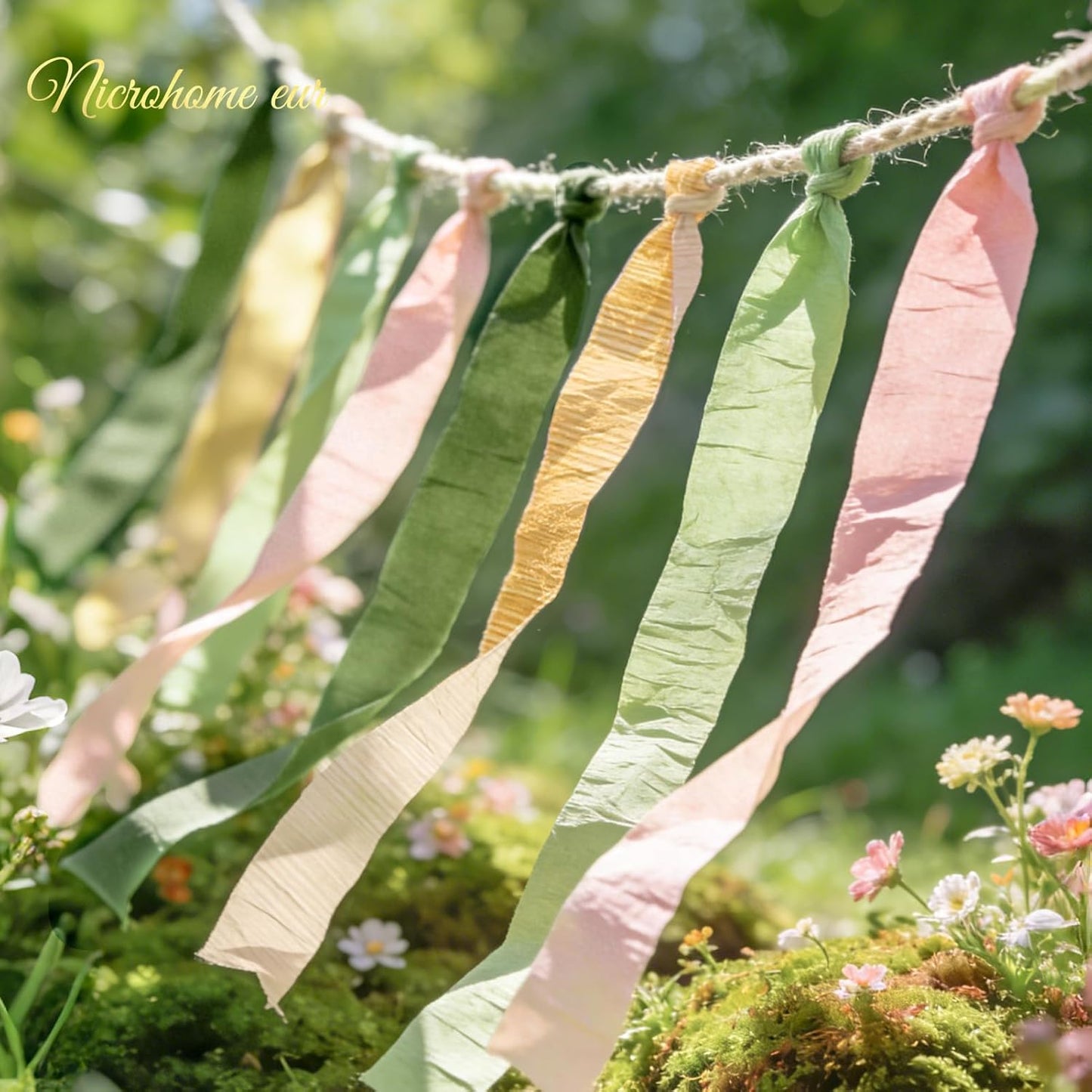 NICROHOME EUR Wedding Party Decorations, 8 Rolls Moss Sage Green Pink Crepe Paper Streamers for Boho Baby Shower, Wedding, Engagement Party, Spring Party, Birthday Party Supplies, 82 ft Long