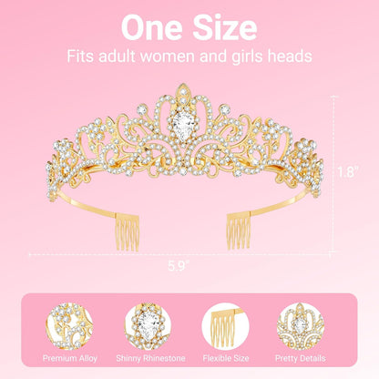 Tiara Crown for Women, Headband Hair Accessories for Birthday Wedding Party Costume Pink