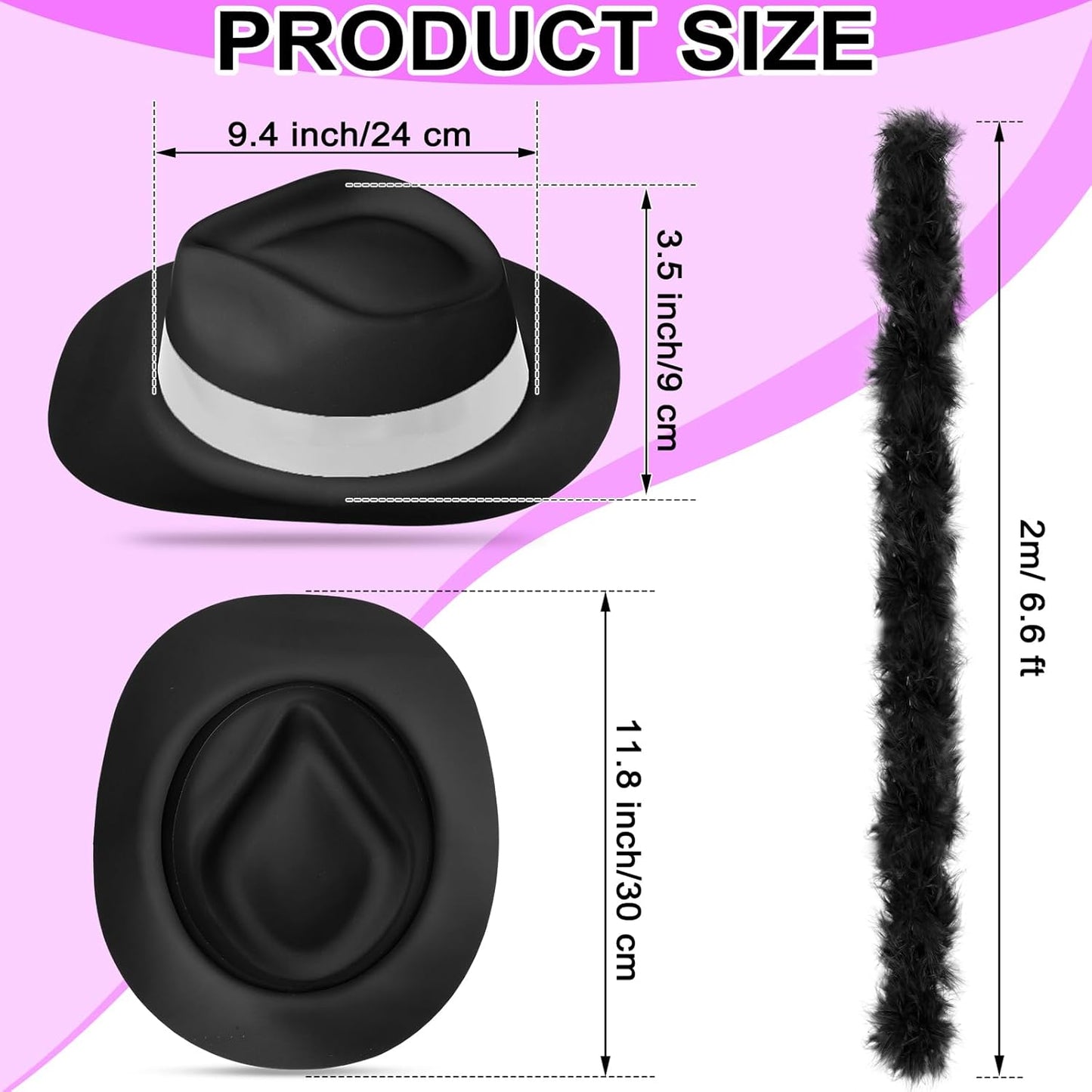 JaGely 48 Pieces Neon Party Supplies 24 Neon Gangster Hats 24 Pcs Feather Boas for Wedding Glow Party Supplies Birthday Props