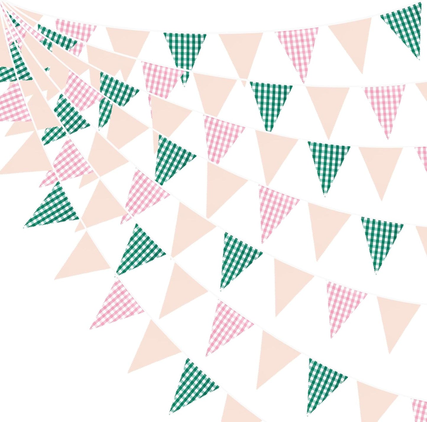 32Ft Dusty Blue Party Decorations Retro Blue Gingham Triangle Banner Flag Pennant Fabric Garland Streamers for Nautical Wedding Birthday Ahoy Achor Bridal Baby Shower Under The Sea Decor Supplies