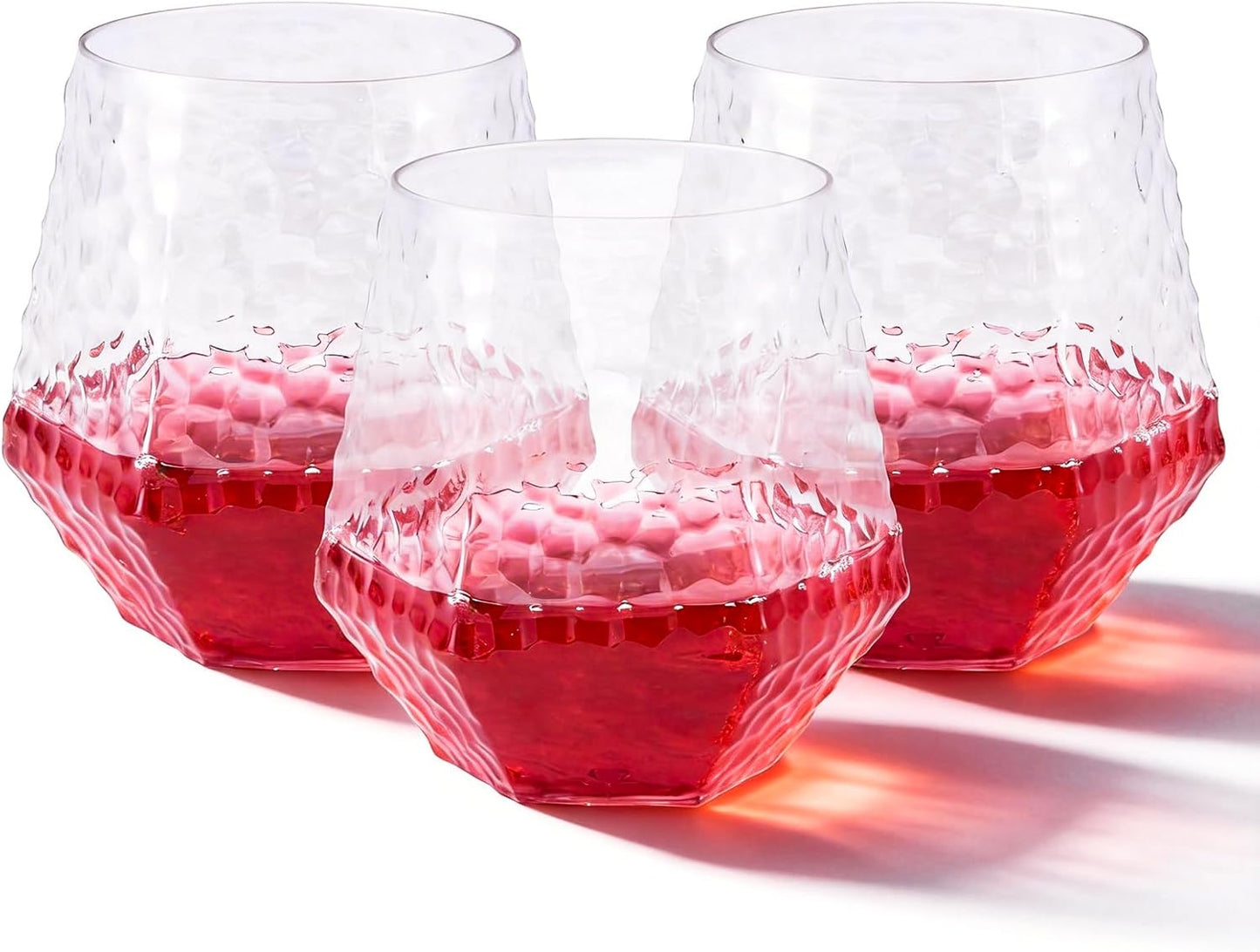 Goodluck 40 PCS Diamond Stemless Plastic Wine Whiskey Glasses, 12 Oz Disposable Cocktail Glasses, Suitable for Weddings, Birthday Parties, Family Gatherings, Bars, etc （Gold rimmed cups）