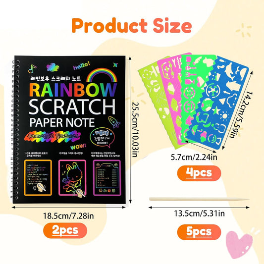 Eommmgl Scratch Art Paper for 4-12 Kids，2 Pack Rainbow Notebooks ，Best Arts and Crafts Gift for Stocking Stuffers，Birthday，Classroom Activities ，Party Travel Games