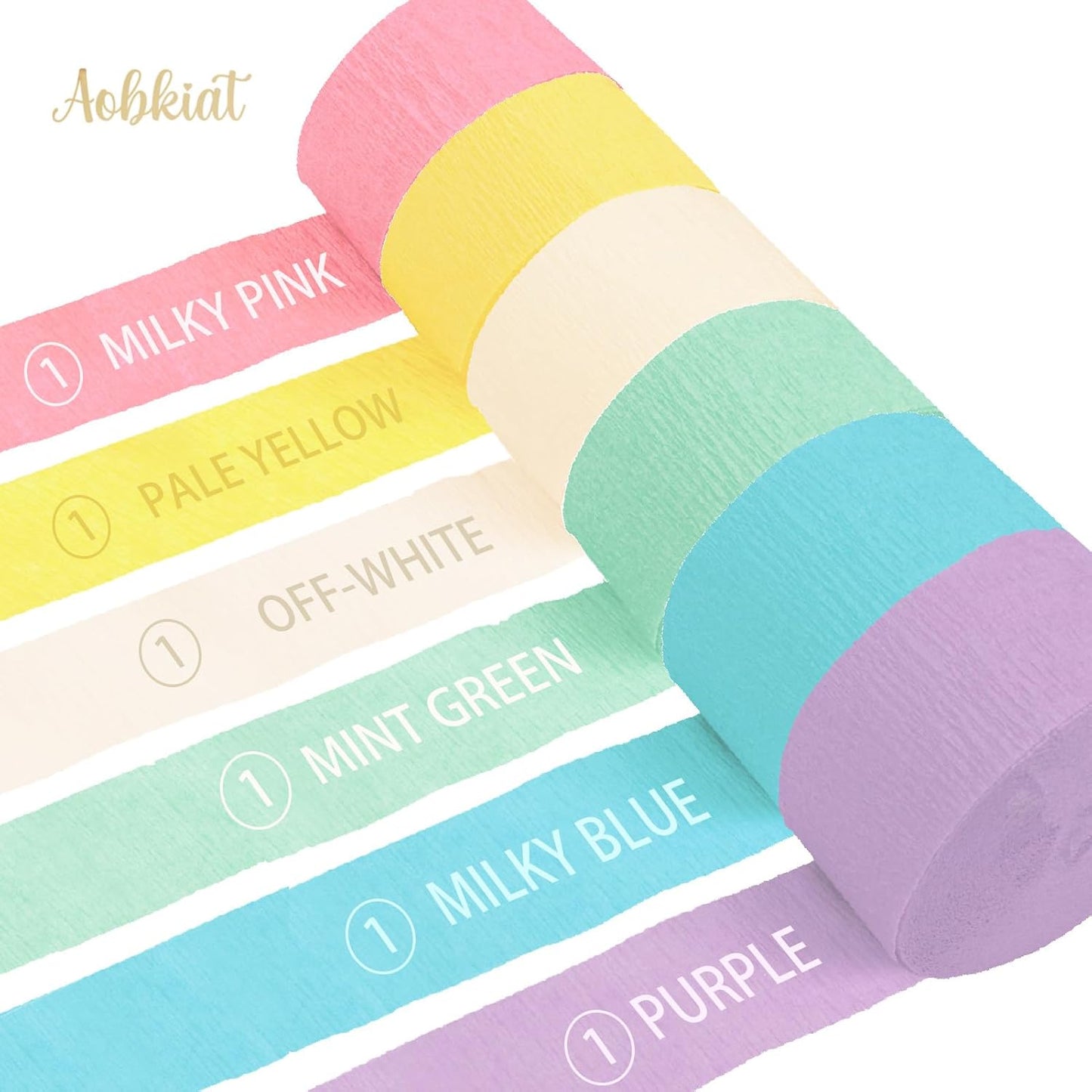 AOBKIAT Colorful Streamers Party Decorations,5 Rolls Vintage Rainbow Crepe Paper Streamers for Birthday,Candyland Theme Baby Shower,Fiesta,Wedding,Christmas,DIY Craft Crepe Paper,1.8 Inch x 82 Ft/Roll