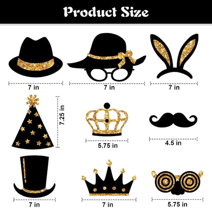 Zonon 24 Pcs Funny Photo Booth Props Class of 2026 Graduation Birthday Wedding Family Class Reunion Prom Disco Party Celebration Decoration Supplies Mix of Hats, Lipstick, Tie(Blue and Black)